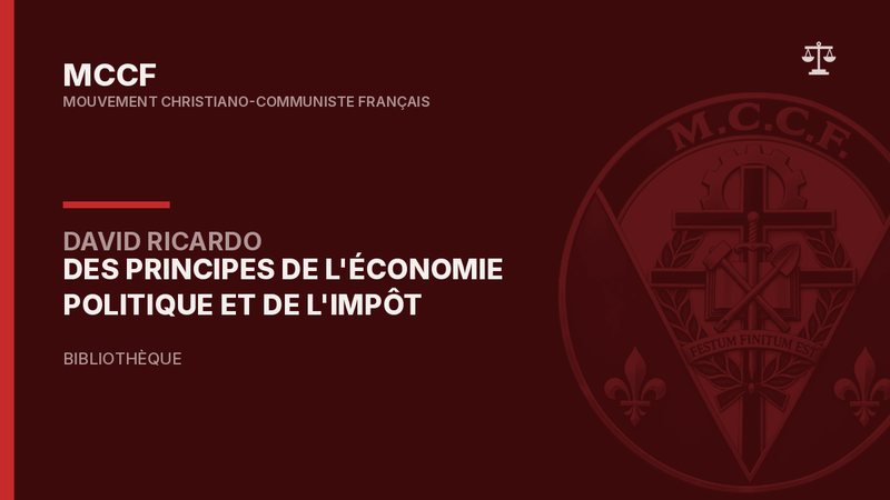Des principes de l’économie politique et de l’impôt, de David Ricardo.